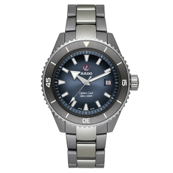 Montre Rado Captain Cook High-Tech Ceramic Diver automatique cadran bleu bracelet céramique gris 43 mm