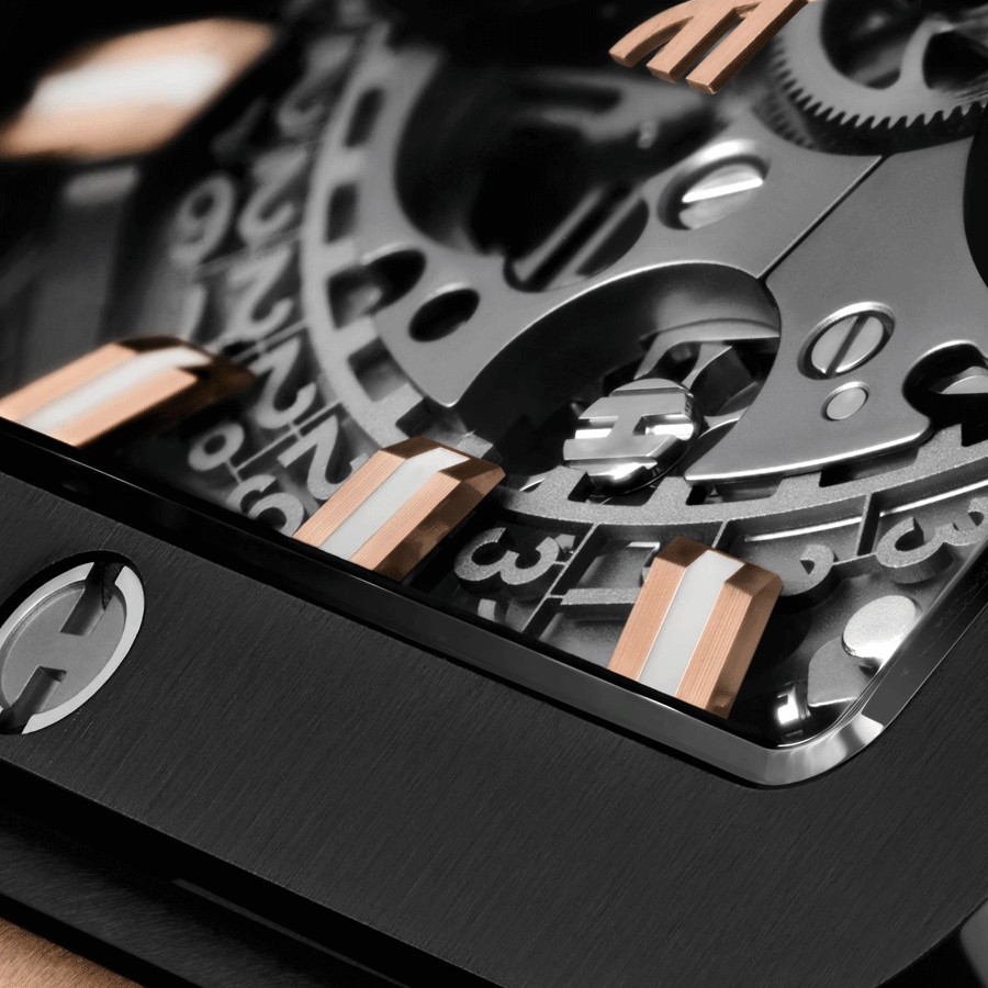 Hublot Square Bang Unico King Gold Ceramic automatic watch skeleton dial black rubber strap 42 mm 821.OM.0180.RX