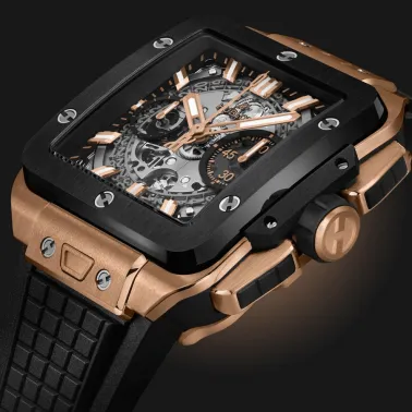 Hublot Square Bang Unico King Gold Ceramic automatic watch skeleton dial black rubber strap 42 mm 821.OM.0180.RX