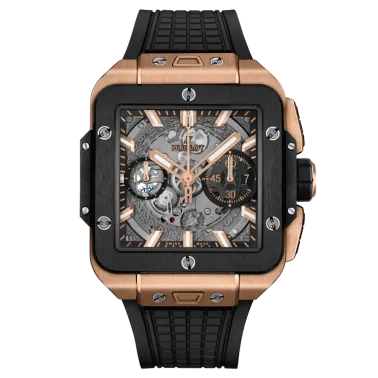 Hublot Square Bang Unico King Gold Ceramic automatic watch skeleton dial black rubber strap 42 mm 821.OM.0180.RX