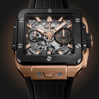 Hublot Square Bang Unico King Gold Ceramic automatic watch skeleton dial black rubber strap 42 mm 821.OM.0180.RX