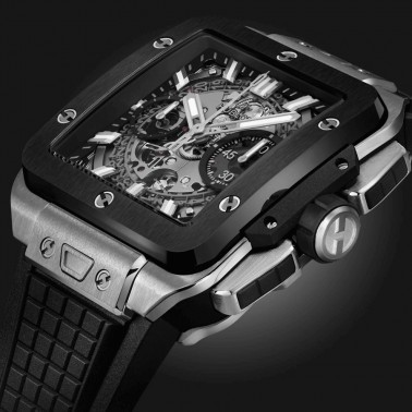 Hublot Square Bang Unico Titanium Ceramic automatic watch skeleton dial black rubber strap 42 mm 821.NM.0170.RX