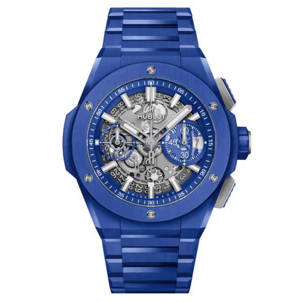 Montre Hublot Big Bang Integral Blue Indigo automatique cadran squelette bracelet céramique bleu 42 mm