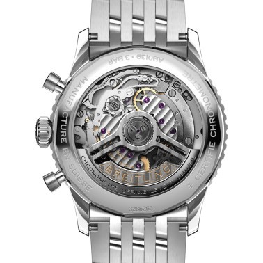 Montre Breitling Navitimer automatique B01 Chronographe cadran bleu bracelet acier 41 mm AB0139241C1A1