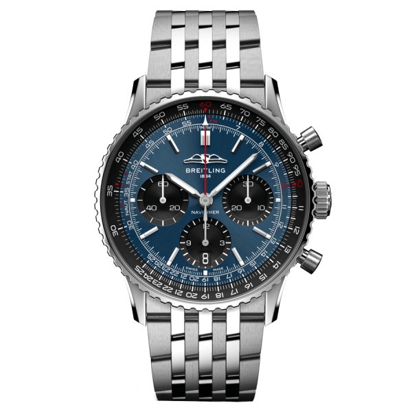 Montre Breitling Navitimer automatique B01 Chronographe cadran bleu bracelet acier 41 mm AB0139241C1A1