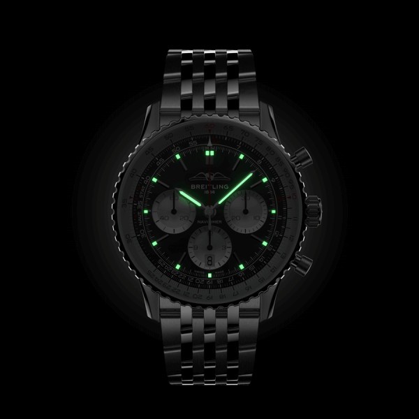 Breitling Navitimer automatic watch B01 Chronograph black dial steel bracelet 43 mm