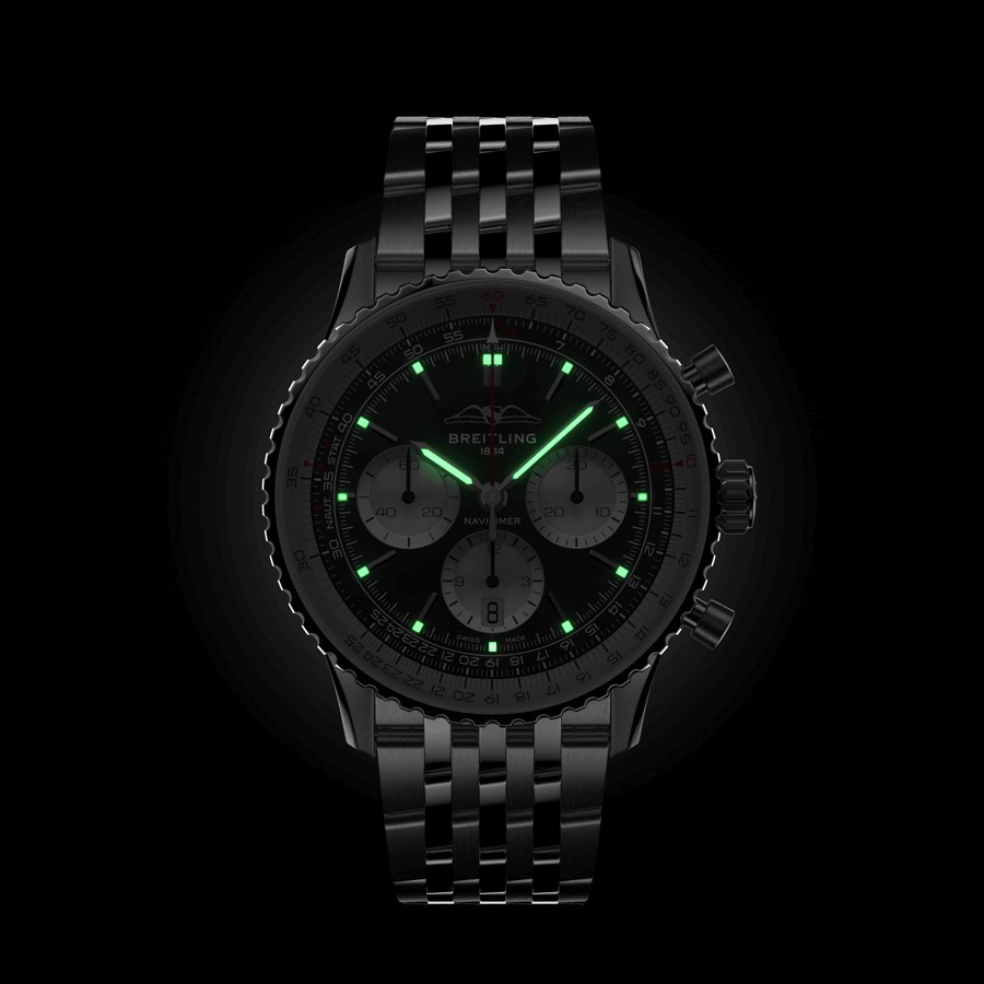 Breitling Navitimer automatic watch B01 Chronograph black dial steel bracelet 43 mm