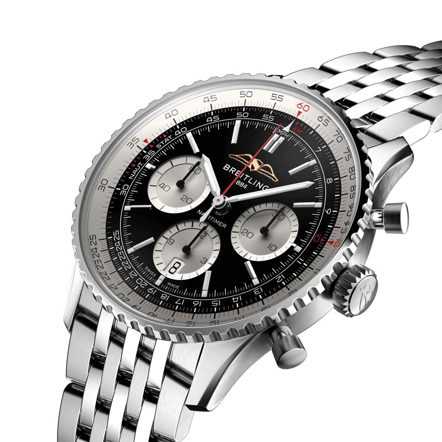 Breitling Navitimer automatic watch B01 Chronograph black dial steel bracelet 43 mm