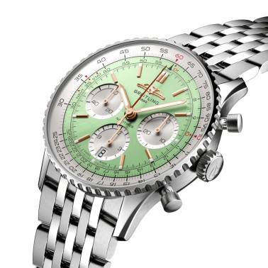 Breitling Navitimer automatic watch B01 Chronograph mint green dial steel bracelet 41 mm