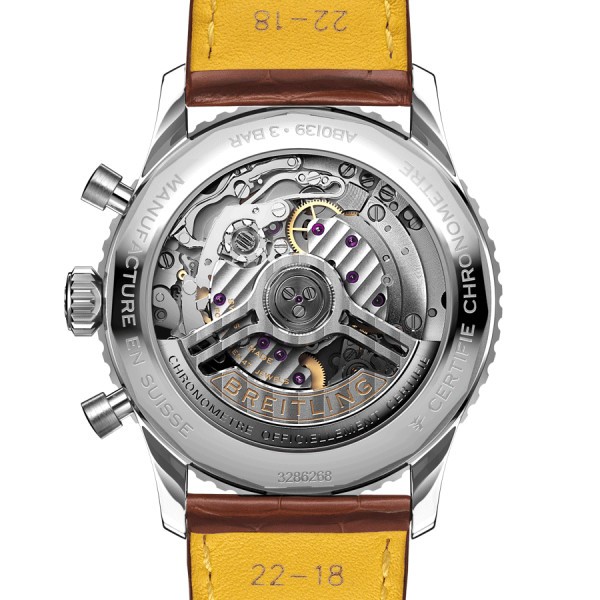 Breitling Navitimer automatic watch B01 Chronograph mint green dial brown leather strap 41 mm