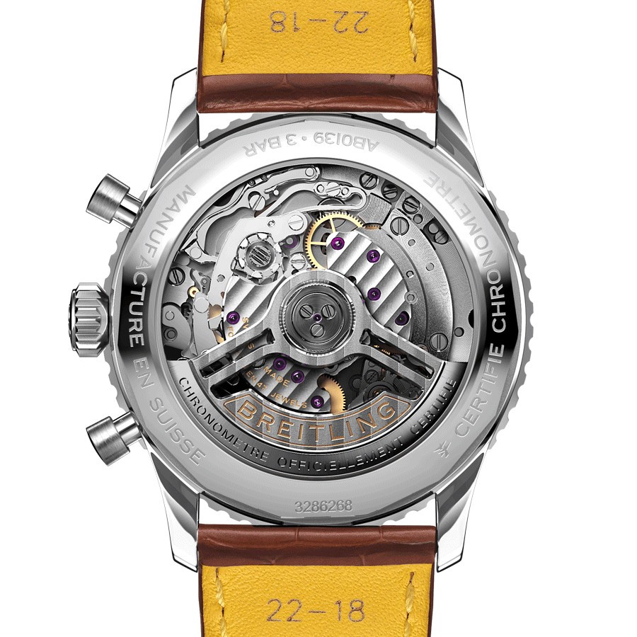 Breitling Navitimer automatic watch B01 Chronograph mint green dial brown leather strap 41 mm