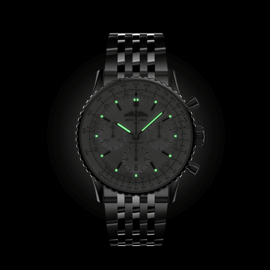 Breitling Navitimer automatic watch B01 Chronograph silver dial steel bracelet 41 mm