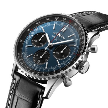 Montre Breitling Navitimer automatique B01 Chronographe cadran bleu bracelet cuir noir 41 mm AB0139241C1P1