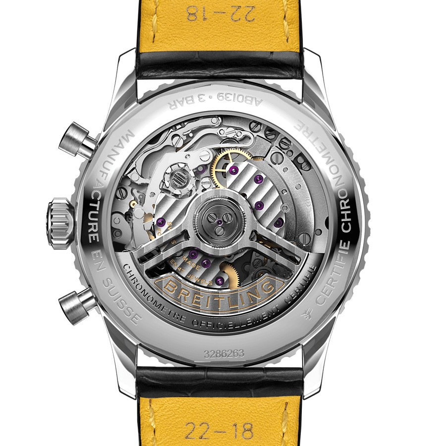 Montre Breitling Navitimer automatique B01 Chronographe cadran bleu bracelet cuir noir 41 mm AB0139241C1P1