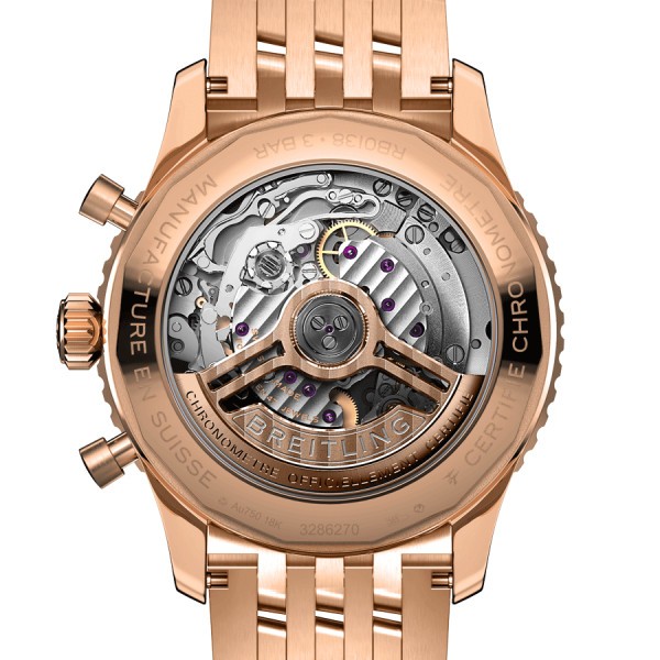 Montre Breitling Navitimer automatique Or Rose B01 Chronographe cadran noir bracelet or rose 43 mm RB0138211B1R1