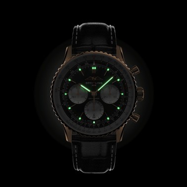 Breitling Navitimer automatic watch Rose Gold B01 Chronograph black dial black leather strap 43 mm