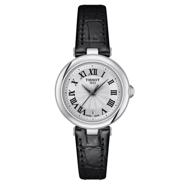 Montre Tissot Bellissima Small Lady quartz cadran blanc bracelet cuir noir 26 mm