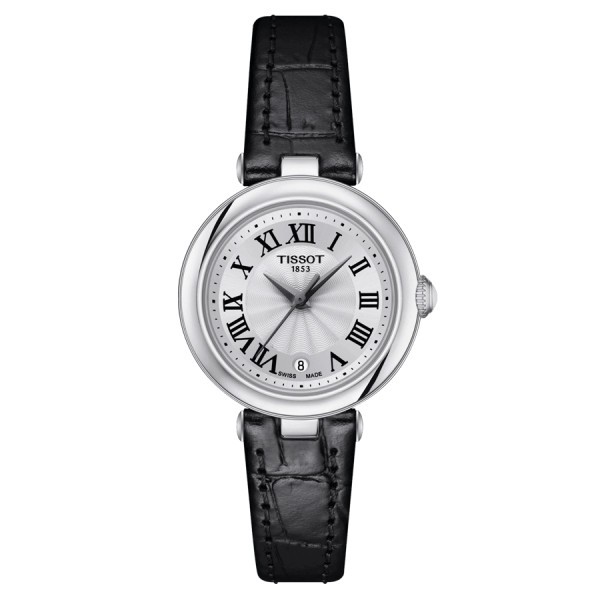 Montre Tissot Bellissima Small Lady quartz cadran blanc bracelet cuir noir 26 mm