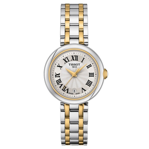 Montre Tissot Bellissima quartz PVD Or jaune cadran blanc bracelet acier 26 mm