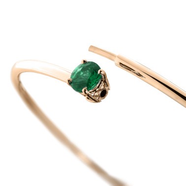 Bracelet Jonc flexible Lepage Pur en or rose et émeraude