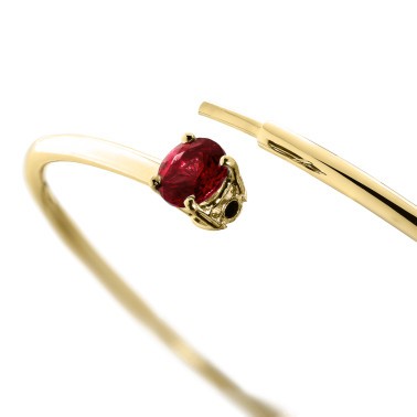 Bracelet Jonc flexible Lepage Pur en or jaune et rubis