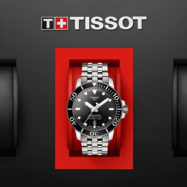Montre Tissot T-Sport Seastar 1000 Powermatic 80 cadran noir bracelet acier 43 mm T120.407.11.051.00