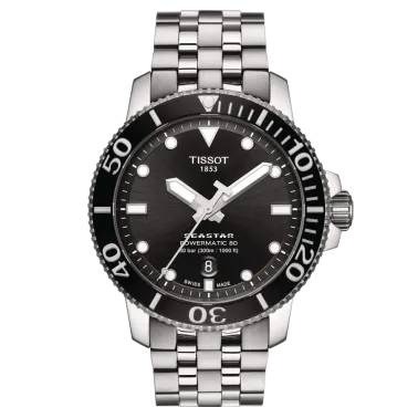 Montre Tissot T-Sport Seastar 1000 Powermatic 80 cadran noir bracelet acier 43 mm T120.407.11.051.00