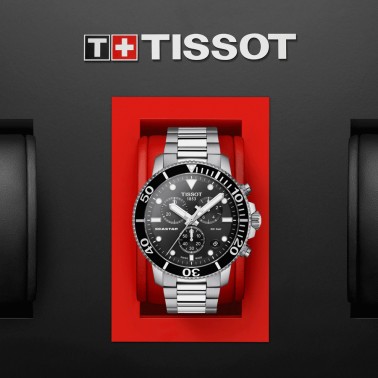 Tissot T-Sport Seastar 1000 Chronograph quartz watch black dial steel bracelet 45,5 mm