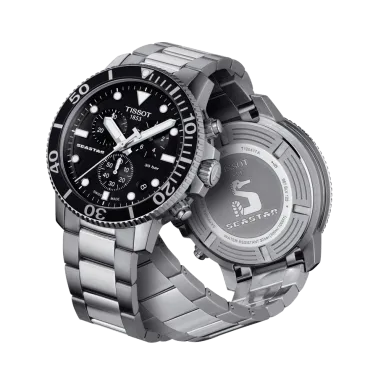 Montre Tissot T-Sport Seastar 1000 Chronograph quartz cadran noir bracelet acier 45,5 mm T120.417.11.051.00