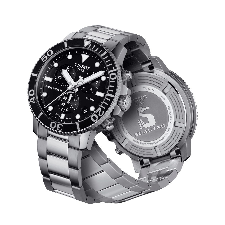Tissot T-Sport Seastar 1000 Chronograph quartz watch black dial steel bracelet 45,5 mm