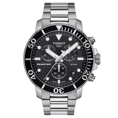 Montre Tissot T-Sport Seastar 1000 Chronograph quartz cadran noir bracelet acier 45,5 mm T120.417.11.051.00