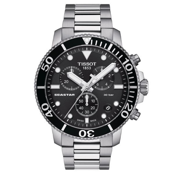Montre Tissot T-Sport Seastar 1000 Chronograph quartz cadran noir bracelet acier 45,5 mm T120.417.11.051.00