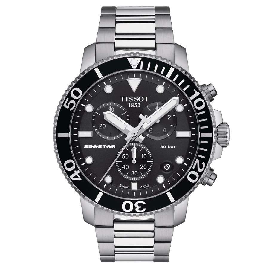 Tissot T-Sport Seastar 1000 Chronograph quartz watch black dial steel bracelet 45,5 mm