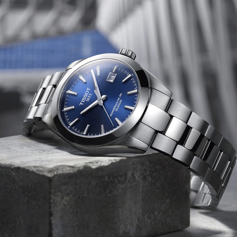 Montre Tissot T-Classic Gentleman Powermatic 80 Silicium cadran bleu bracelet acier 40 mm