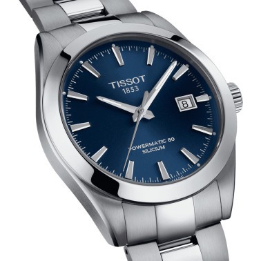 Montre Tissot T-Classic Gentleman Powermatic 80 Silicium cadran bleu bracelet acier 40 mm