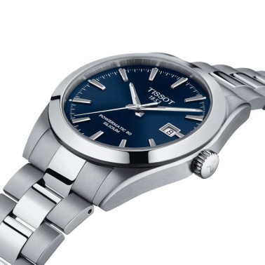 Montre Tissot T-Classic Gentleman Powermatic 80 Silicium cadran bleu bracelet acier 40 mm