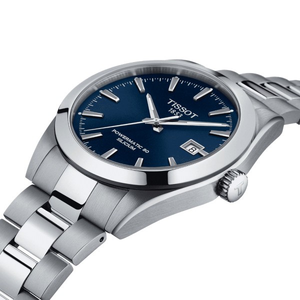 Montre Tissot T-Classic Gentleman Powermatic 80 Silicium cadran bleu bracelet acier 40 mm
