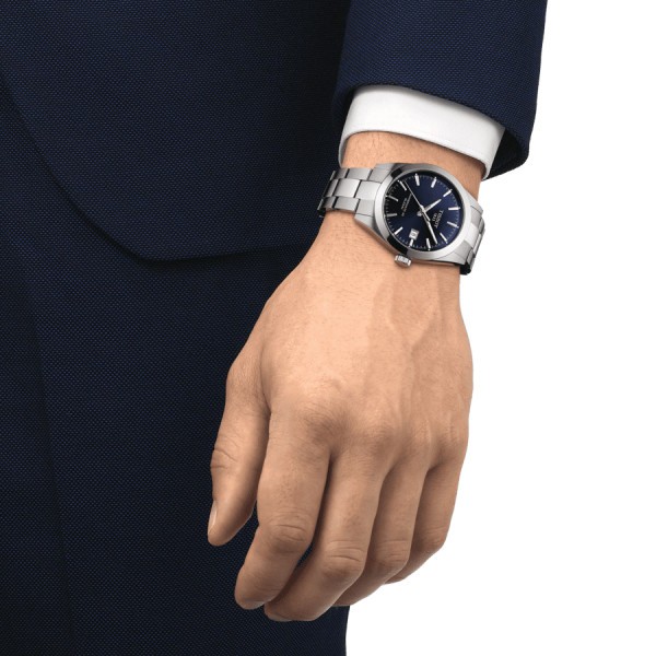 Montre Tissot T-Classic Gentleman Powermatic 80 Silicium cadran bleu bracelet acier 40 mm