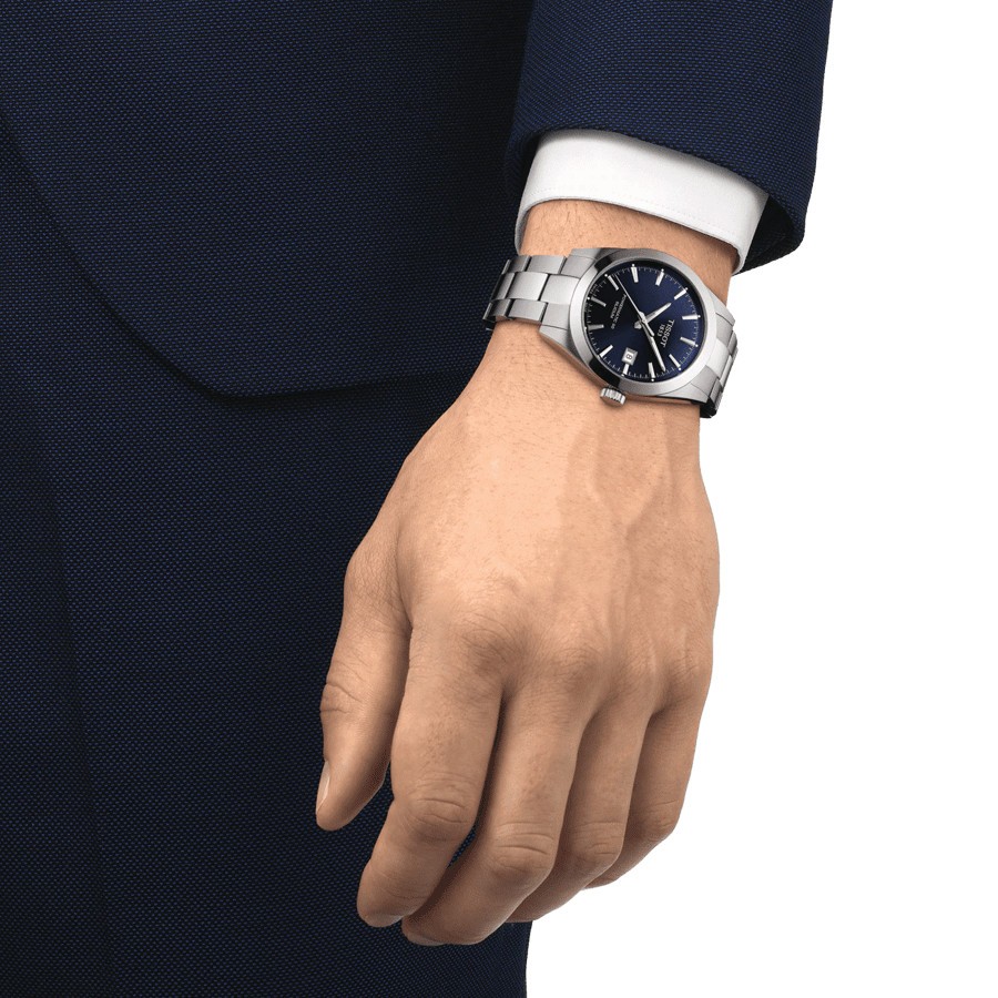 Montre Tissot T-Classic Gentleman Powermatic 80 Silicium cadran bleu bracelet acier 40 mm