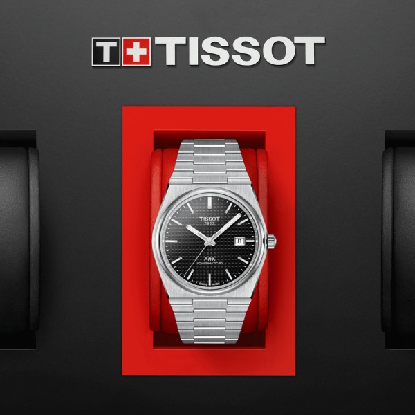 Tissot PRX Powermatic 80 automatic watch black dial steel bracelet 40 mm