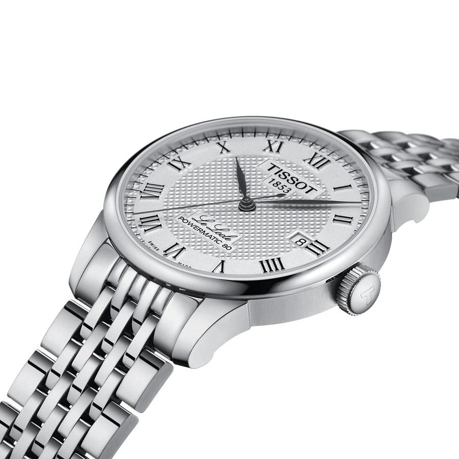 Montre Tissot T-Classic Le Locle Powermatic 80 cadran argent bracelet acier 39,3 mm T006.407.11.033.00