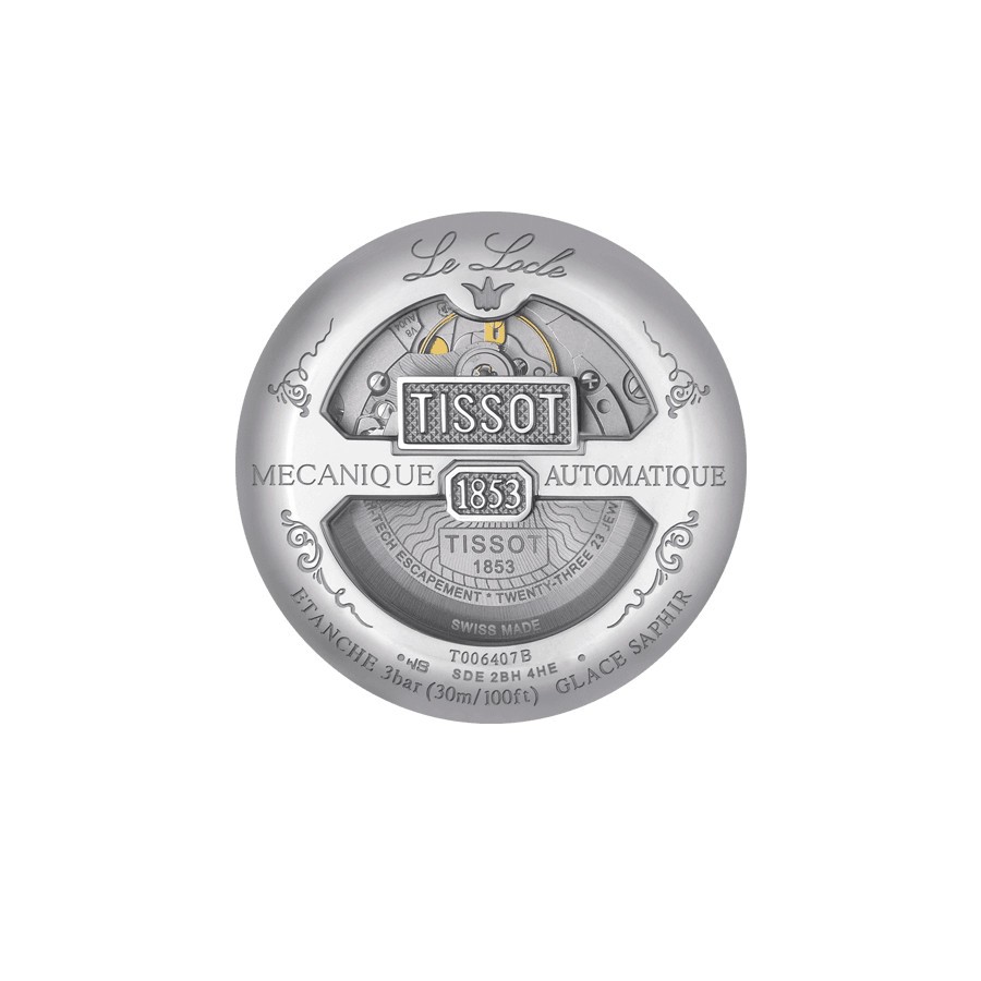 Montre Tissot T-Classic Le Locle Powermatic 80 cadran noir bracelet acier 39,3 mm T006.407.11.053.00