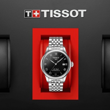 Montre Tissot T-Classic Le Locle Powermatic 80 cadran noir bracelet acier 39,3 mm T006.407.11.053.00