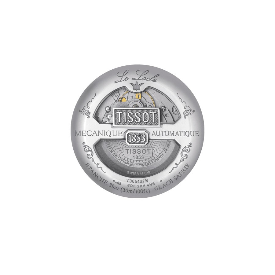 Montre Tissot T-Classic Le Locle Powermatic 80 cadran noir chiffres romains bracelet cuir noir 39,3 mm T006.407.16.053.00