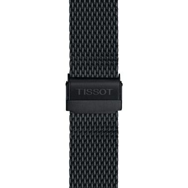 Montre Tissot T-Classic PR 100 quartz chronographe cadran noir bracelet maille milanaise noire 41 mm