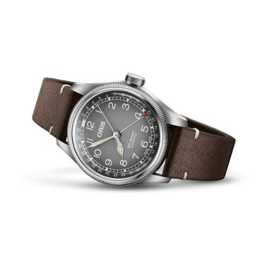 Oris X Cervo Volante Big Crown Pointer Date automatic watch grey dial leather strap 38 mm