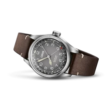 Oris X Cervo Volante Big Crown Pointer Date automatic watch grey dial leather strap 38 mm