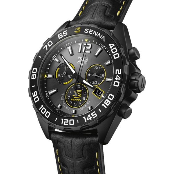 Montre TAG Heuer Formula 1 x Senna Chronographe quartz cadran gris bracelet cuir noir 43 mm CAZ101AJ.FC6487