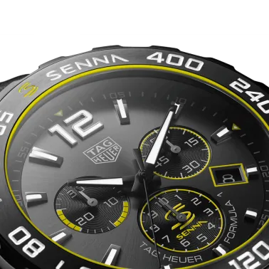 Montre TAG Heuer Formula 1 x Senna Chronographe quartz cadran gris bracelet cuir noir 43 mm CAZ101AJ.FC6487