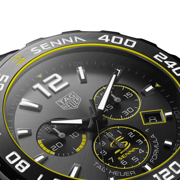 TAG Heuer Formula 1 x Senna Chronograph quartz watch grey dial black leather strap 43 mm CAZ101AJ.FC6487